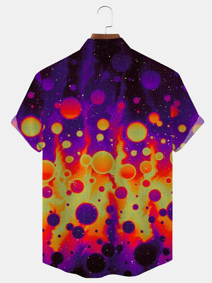 Alohadaddy Geometric Gradient Button Pocket Casual Short Sleeve Stand Collar Shirt