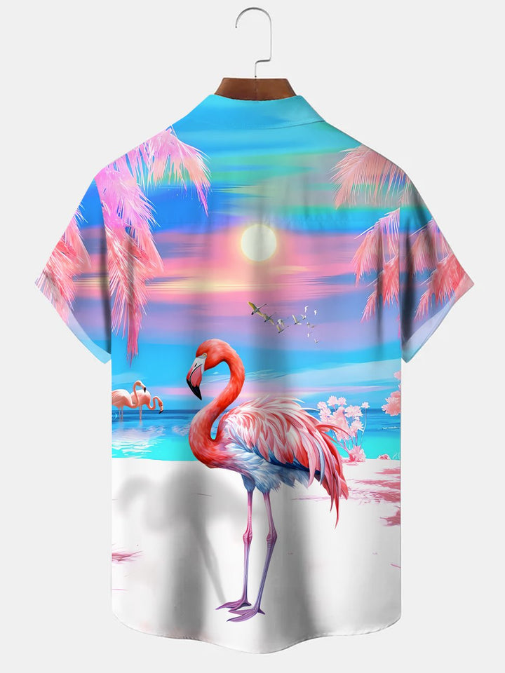 Alohadaddy Beach Flamingo Button Pocket Casual Short Sleeve Shirt
