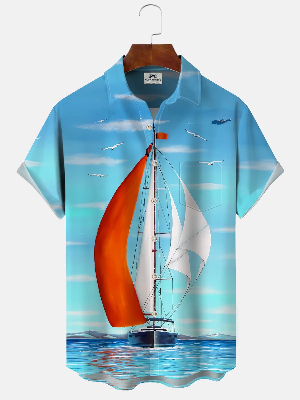 Alohadaddy Beach Sailboat Button Pocket Casual Short Sleeve Shirt
