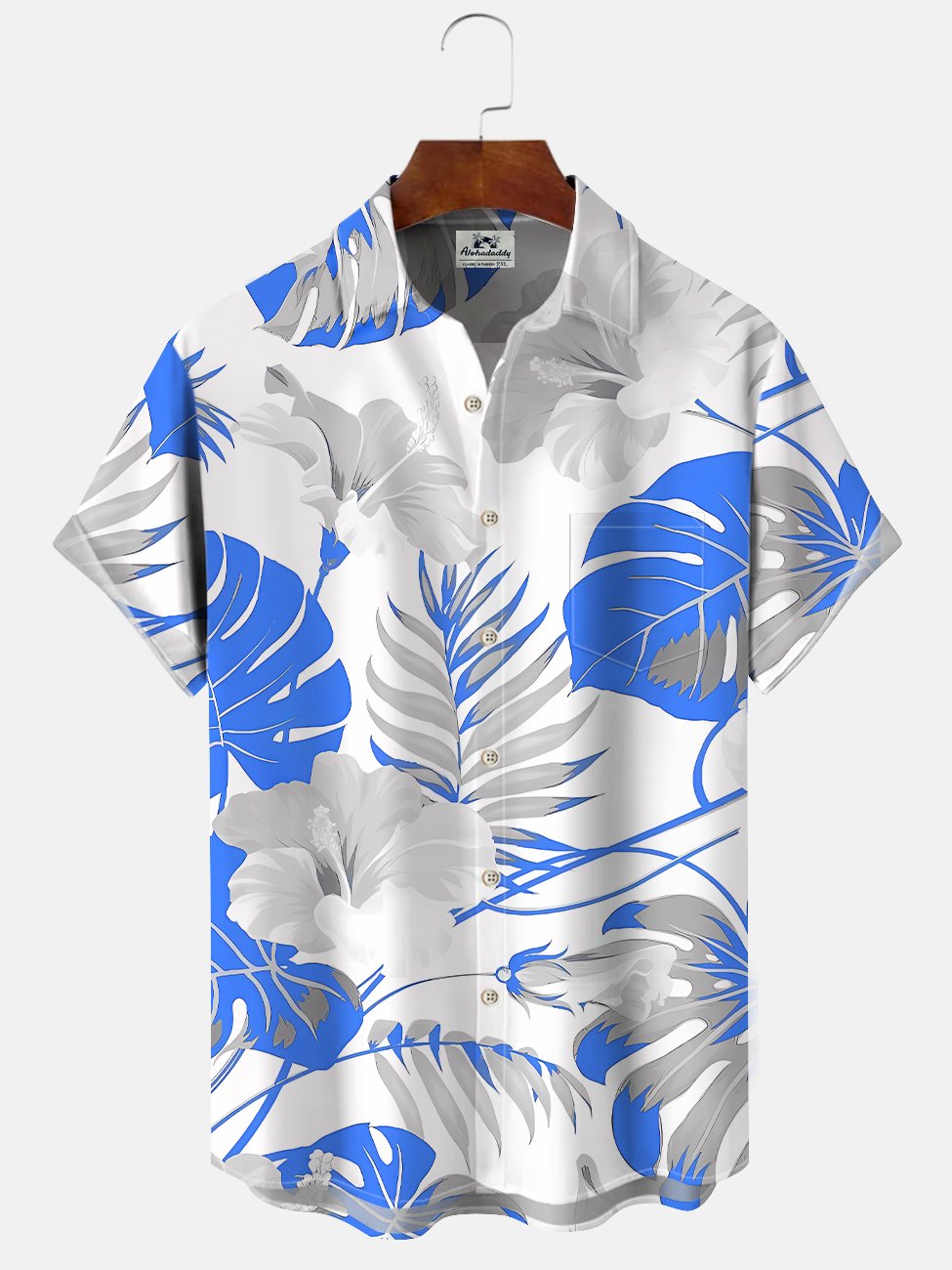 Alohadaddy Plant Leaves Button Pocket Casual Short Sleeve Shirt