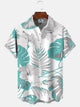 Alohadaddy Plant Leaves Button Pocket Casual Short Sleeve Shirt