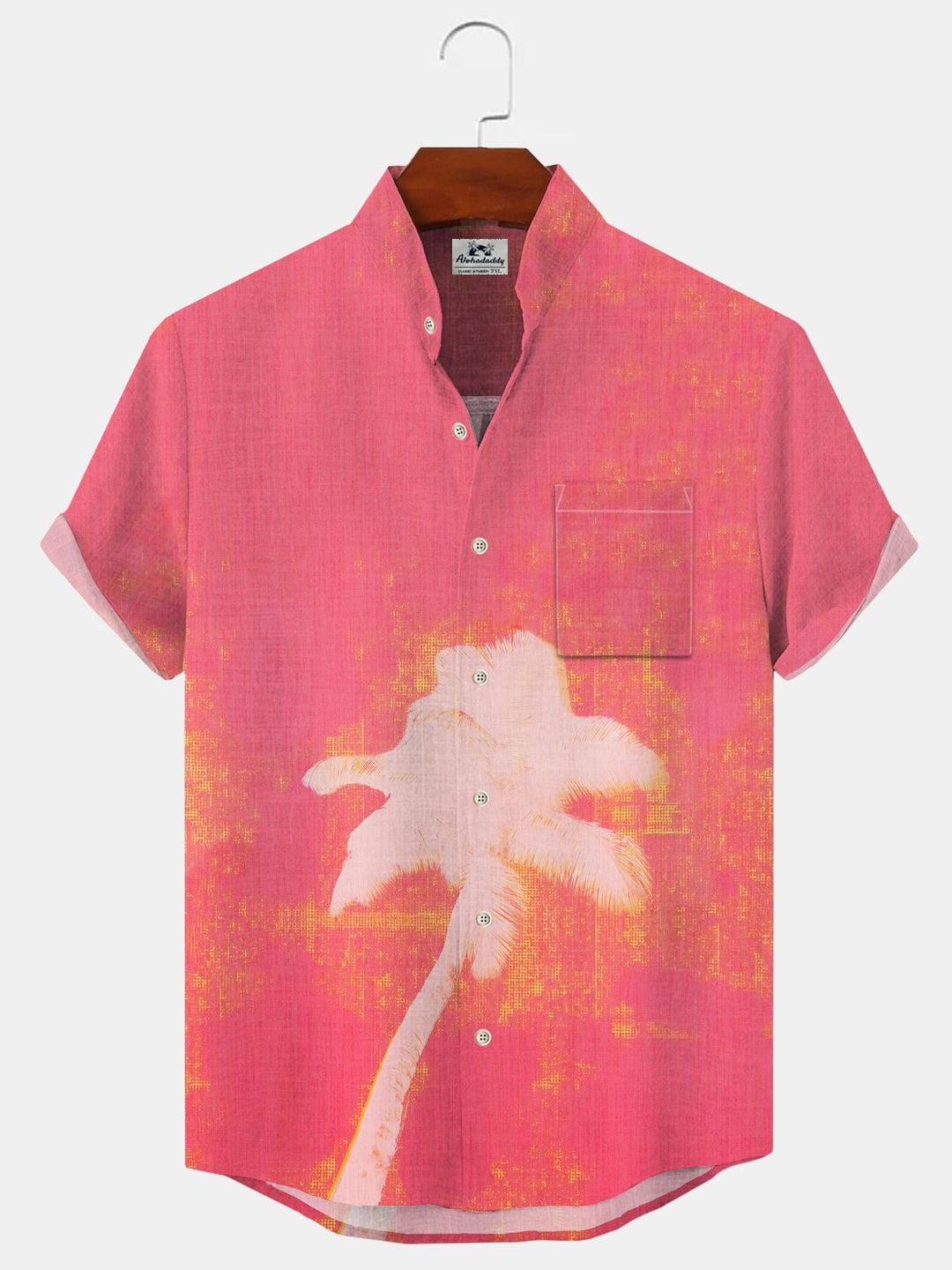 Alohadaddy Coconut Tree Button Pocket Casual Short Sleeve Stand Collar Shirt
