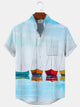 Alohadaddy Beach Sailboat Button Pocket Casual Short Sleeve Stand Collar Shirt