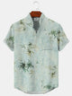 Alohadaddy Plant Flower Button Pocket Casual Short Sleeve Stand Collar Shirt