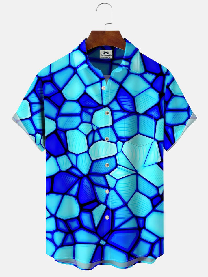 Alohadaddy Geometric Gradient Pocket Casual Short Sleeve Shirt