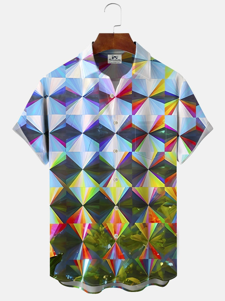 Alohadaddy Geometric Gradient Pocket Casual Short Sleeve Shirt