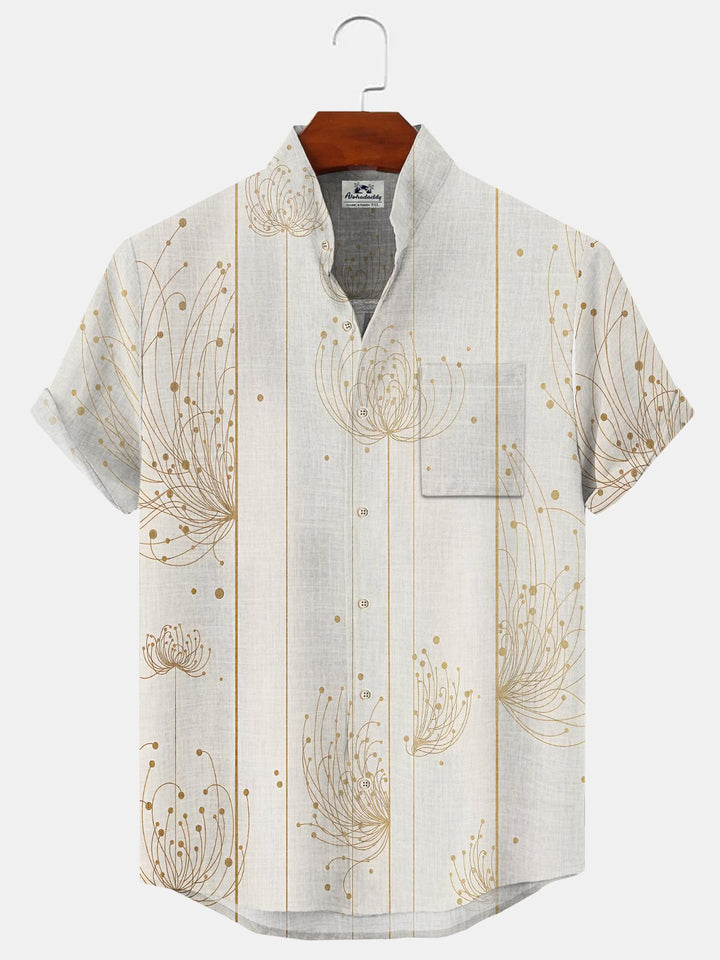 Alohadaddy Plant Flower Pocket Casual Short Sleeve Stand Collar Shirt
