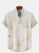 Alohadaddy Plant Flower Pocket Casual Short Sleeve Stand Collar Shirt