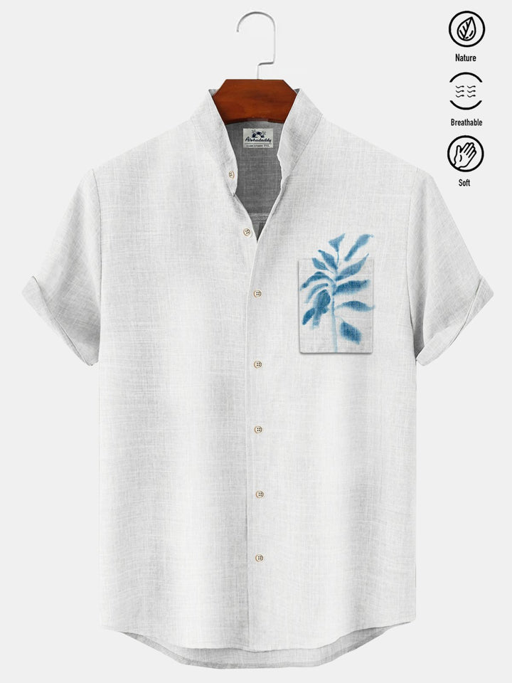Alohadaddy Plant Pocket Casual Short Sleeve Stand Collar Shirt