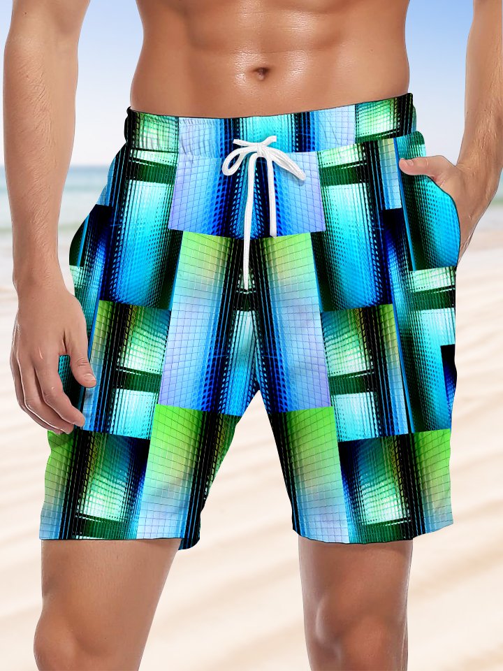 Alohadaddy Geometric Gradient Pocket Casual Beach Shorts