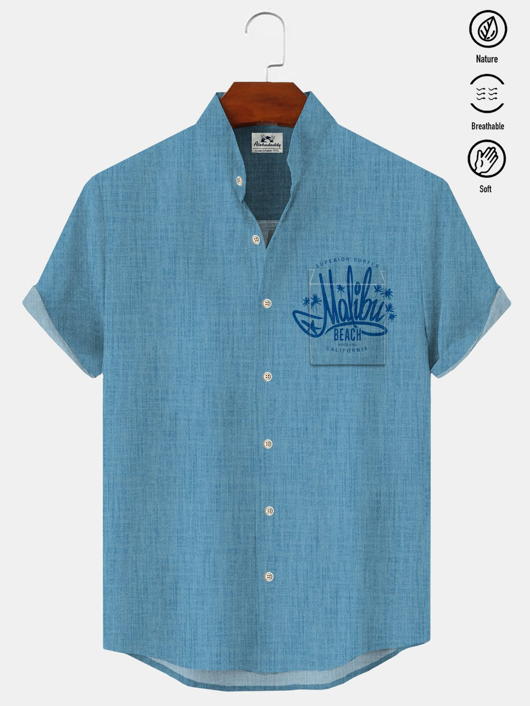 Alohadaddy Coconut Tree Pocket Casual Short Sleeve Stand Collar Shirt