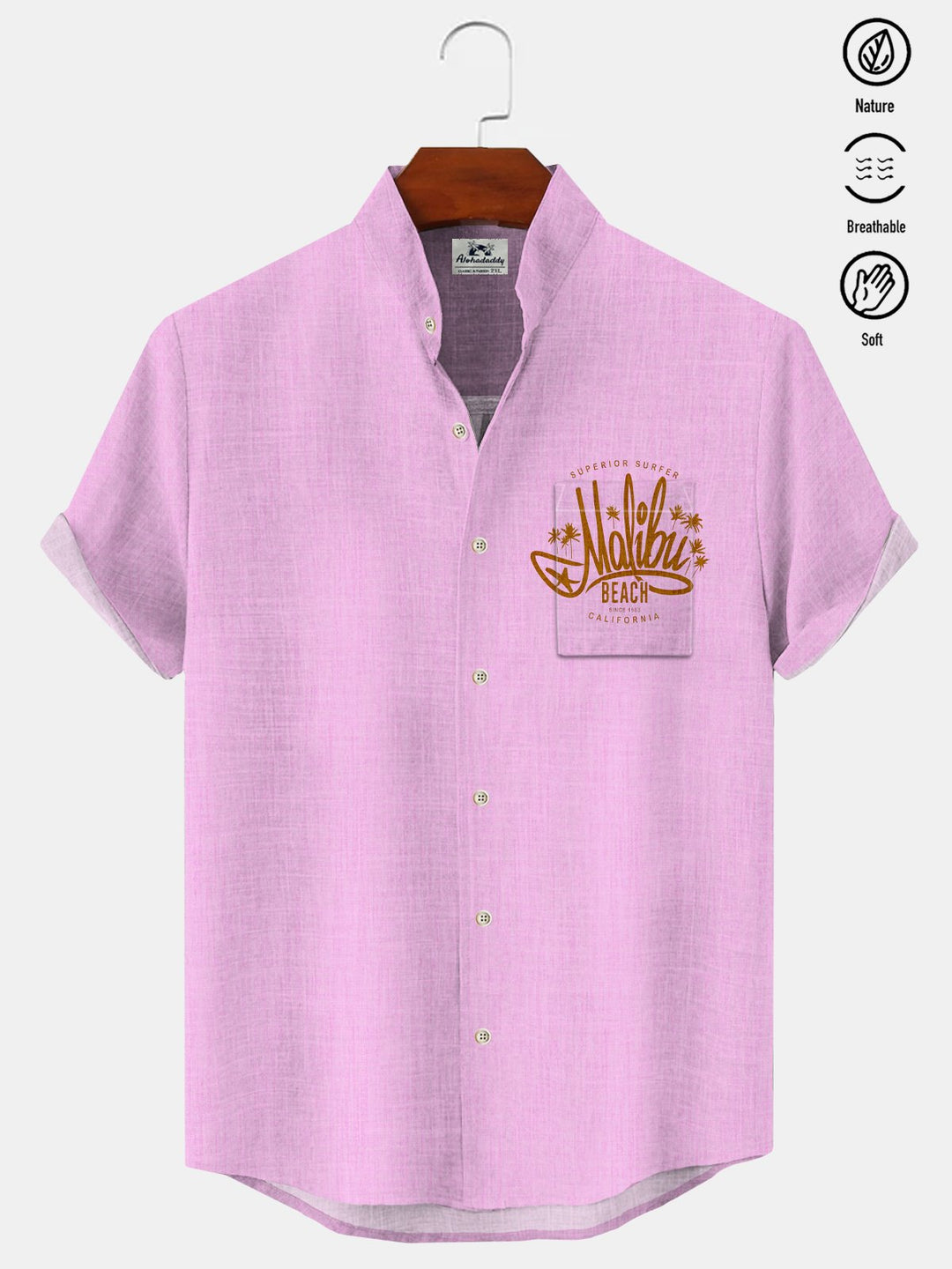 Alohadaddy Coconut Tree Pocket Casual Short Sleeve Stand Collar Shirt