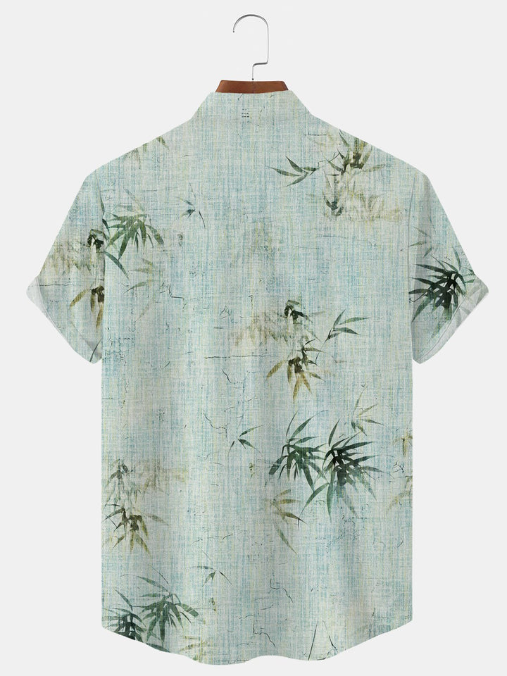 Alohadaddy Plant Flower Button Pocket Casual Short Sleeve Stand Collar Shirt