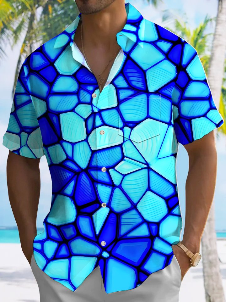 Alohadaddy Geometric Gradient Pocket Casual Short Sleeve Shirt