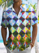 Alohadaddy Geometric Gradient Pocket Casual Short Sleeve Shirt