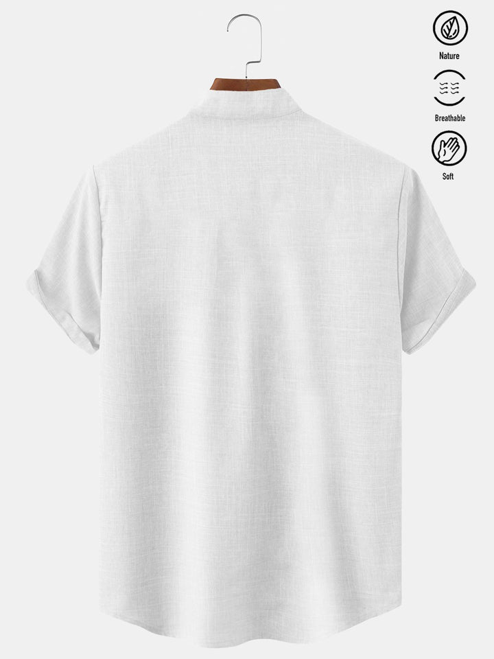Alohadaddy Plant Pocket Casual Short Sleeve Stand Collar Shirt
