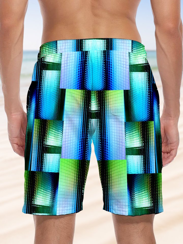 Alohadaddy Geometric Gradient Pocket Casual Beach Shorts