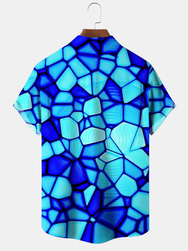 Alohadaddy Geometric Gradient Pocket Casual Short Sleeve Shirt