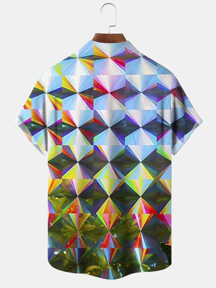 Alohadaddy Geometric Gradient Pocket Casual Short Sleeve Shirt