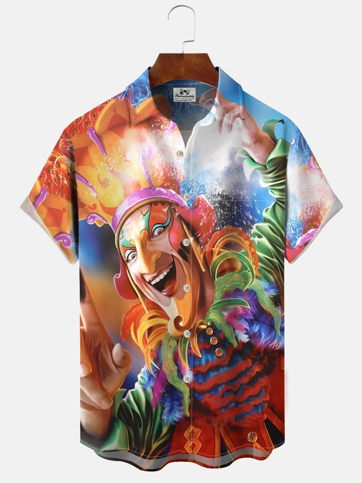 Alohadaddy Carnival Mask Button Pocket Casual Short Sleeve Shirt