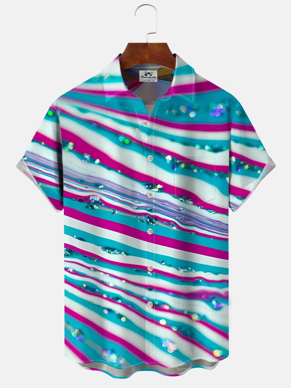 Alohadaddy Stripe Gradient Button Pocket Casual Short Sleeve Shirt