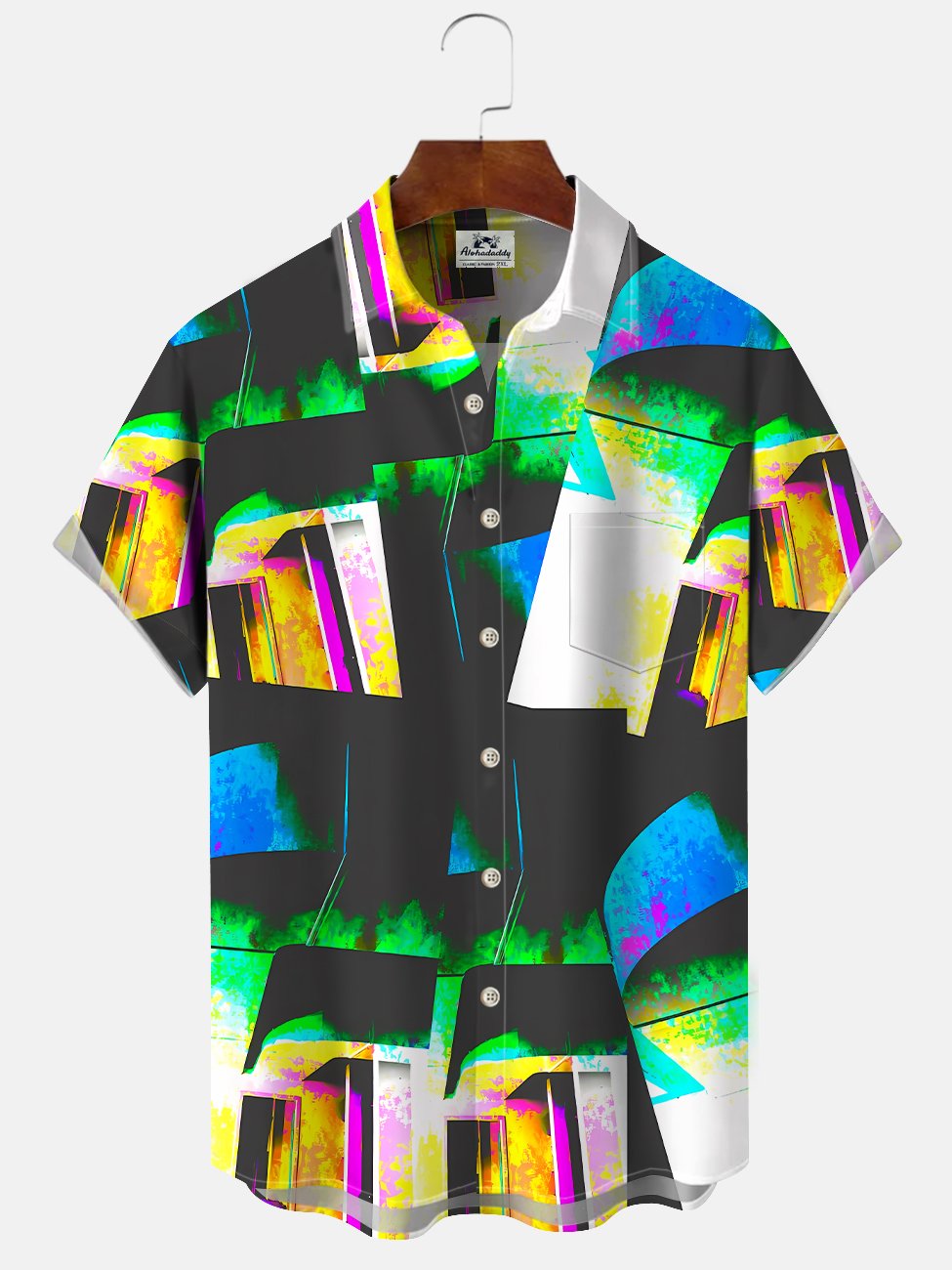 Alohadaddy Geometric Button Pocket Casual Short Sleeve Shirt