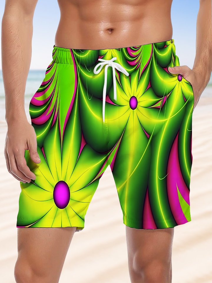 Alohadaddy Geometric Gradient Pocket Casual Beach Shorts