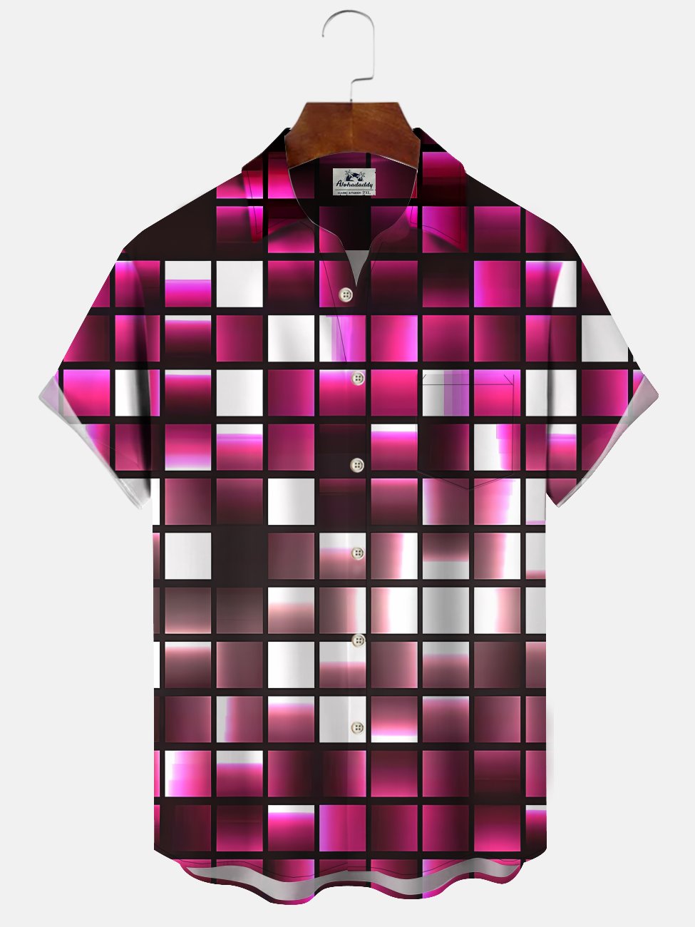 Alohadaddy Geometric Gradient Button Pocket Casual Short Sleeve Shirt