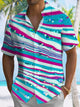 Alohadaddy Stripe Gradient Button Pocket Casual Short Sleeve Shirt