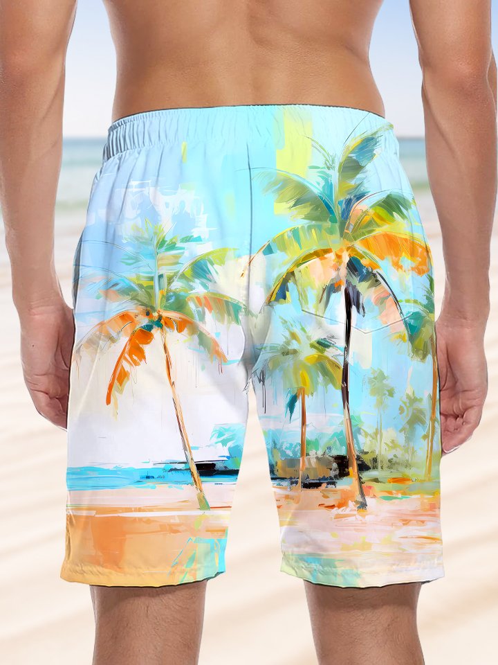 Alohadaddy Coconut Tree Beach Pocket Leisure Beach Shorts