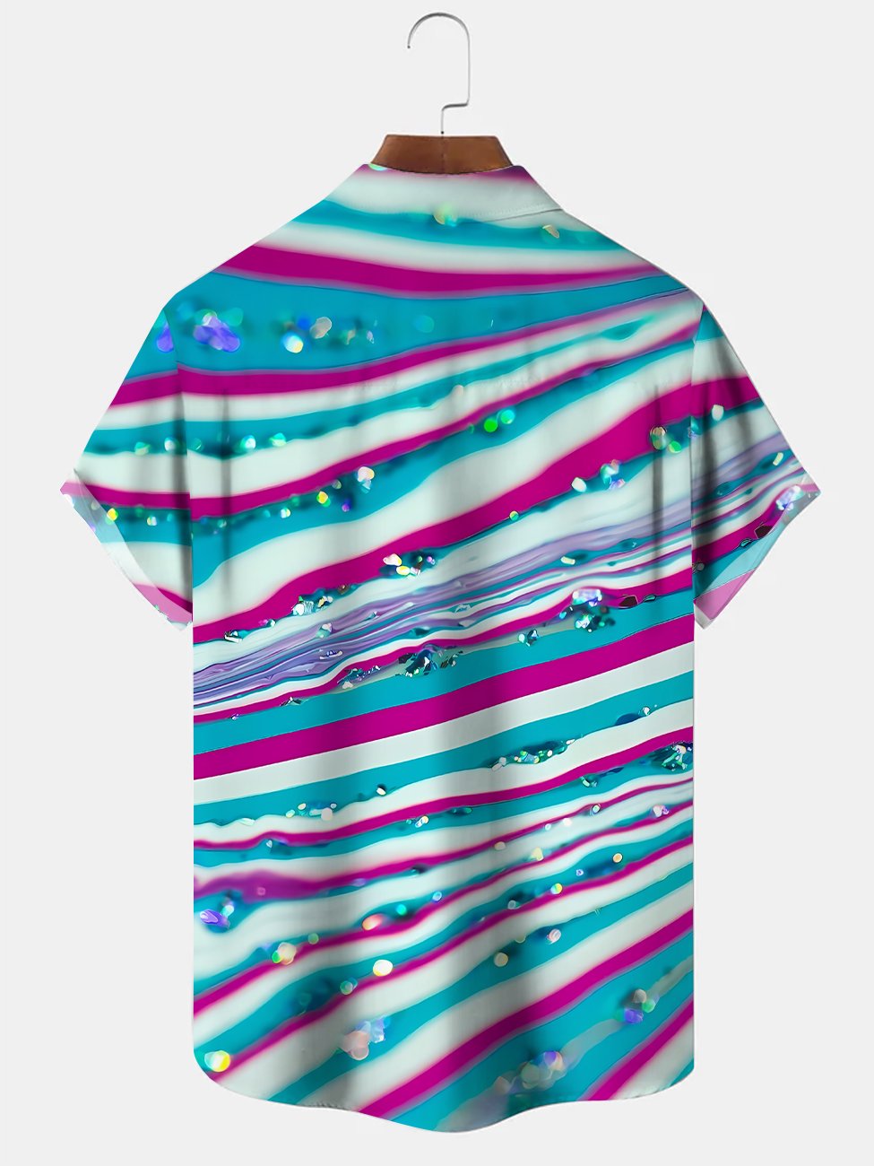 Alohadaddy Stripe Gradient Button Pocket Casual Short Sleeve Shirt