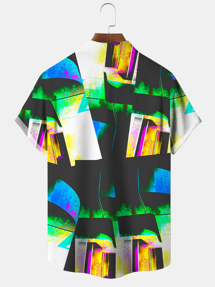 Alohadaddy Geometric Button Pocket Casual Short Sleeve Shirt
