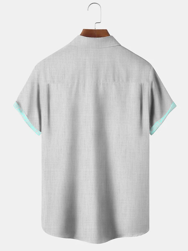 Alohadaddy Geometric Contrast Button Pocket Casual Short Sleeve Shirt
