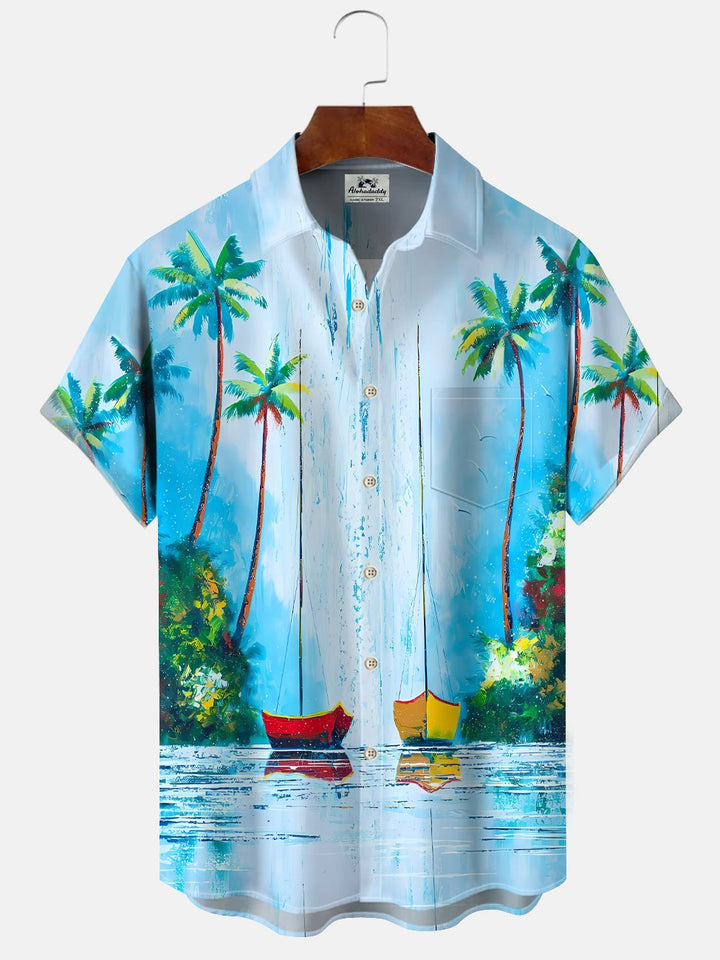 Alohadaddy Beach Sailboat Button Pocket Casual Short Sleeve Shirt