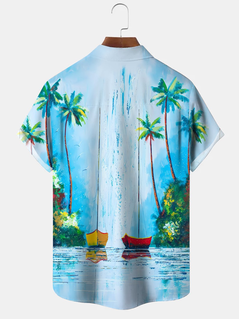 Alohadaddy Beach Sailboat Button Pocket Casual Short Sleeve Shirt
