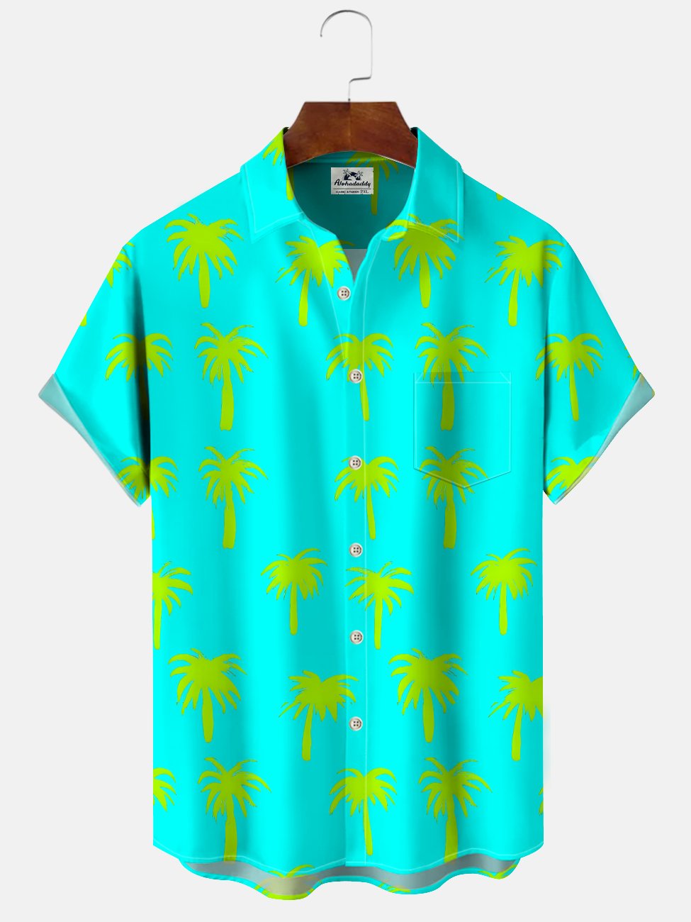 Alohadaddy Coconut Tree Fluorescent Button Pocket Casual Short Sleeve Shirt