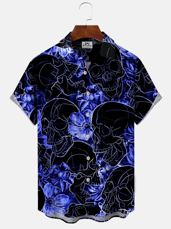 Alohadaddy Skull Button Pocket Casual Short Sleeve Shirt