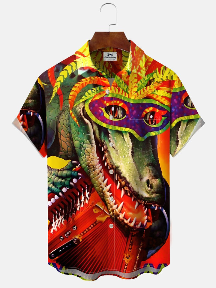 Alohadaddy Carnival Mask Button Pocket Casual Short Sleeve Shirt