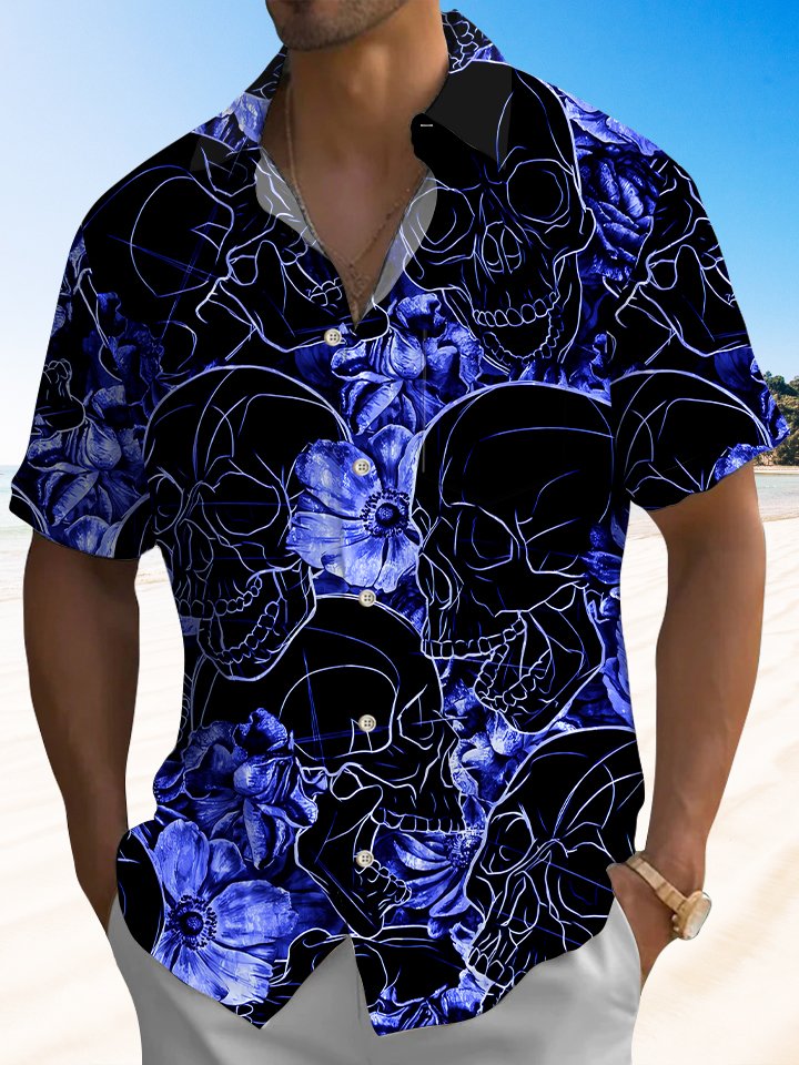 Alohadaddy Skull Button Pocket Casual Short Sleeve Shirt