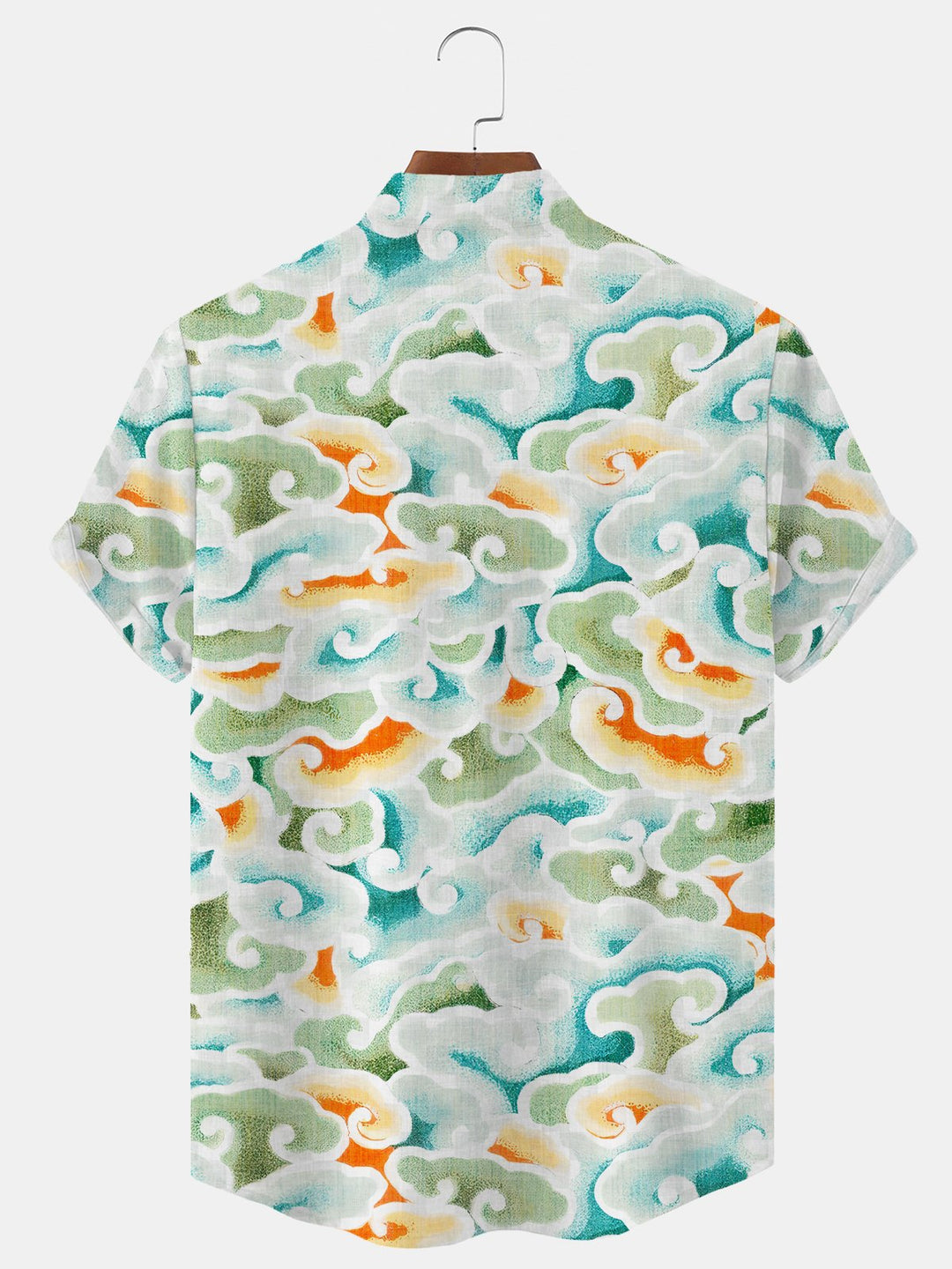 Alohadaddy Sky Geometric Cloud Button Pocket Casual Short Sleeve Stand Collar Shirt