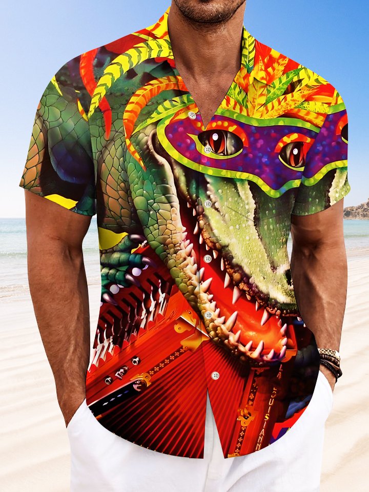 Alohadaddy Carnival Mask Button Pocket Casual Short Sleeve Shirt