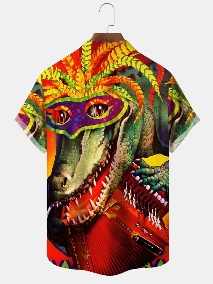 Alohadaddy Carnival Mask Button Pocket Casual Short Sleeve Shirt
