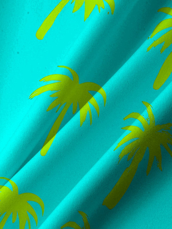 Alohadaddy Coconut Tree Fluorescent Button Pocket Casual Short Sleeve Shirt
