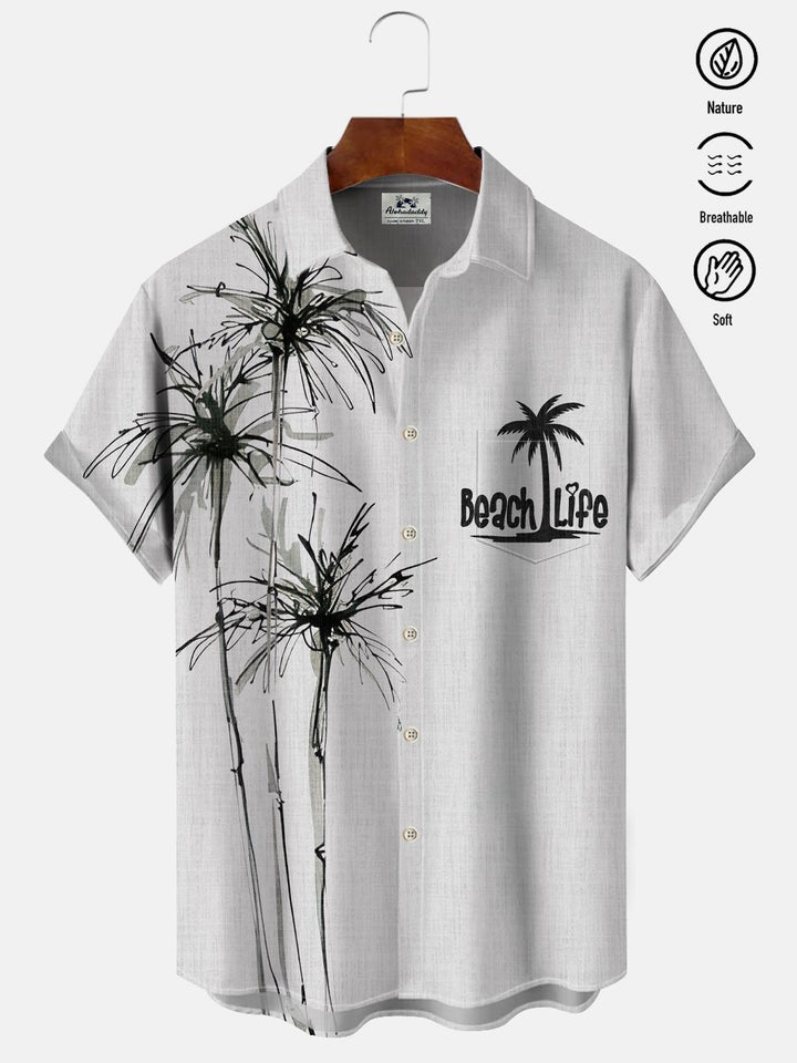 Alohadaddy Coconut Tree Button Pocket Casual Short Sleeve Shirt