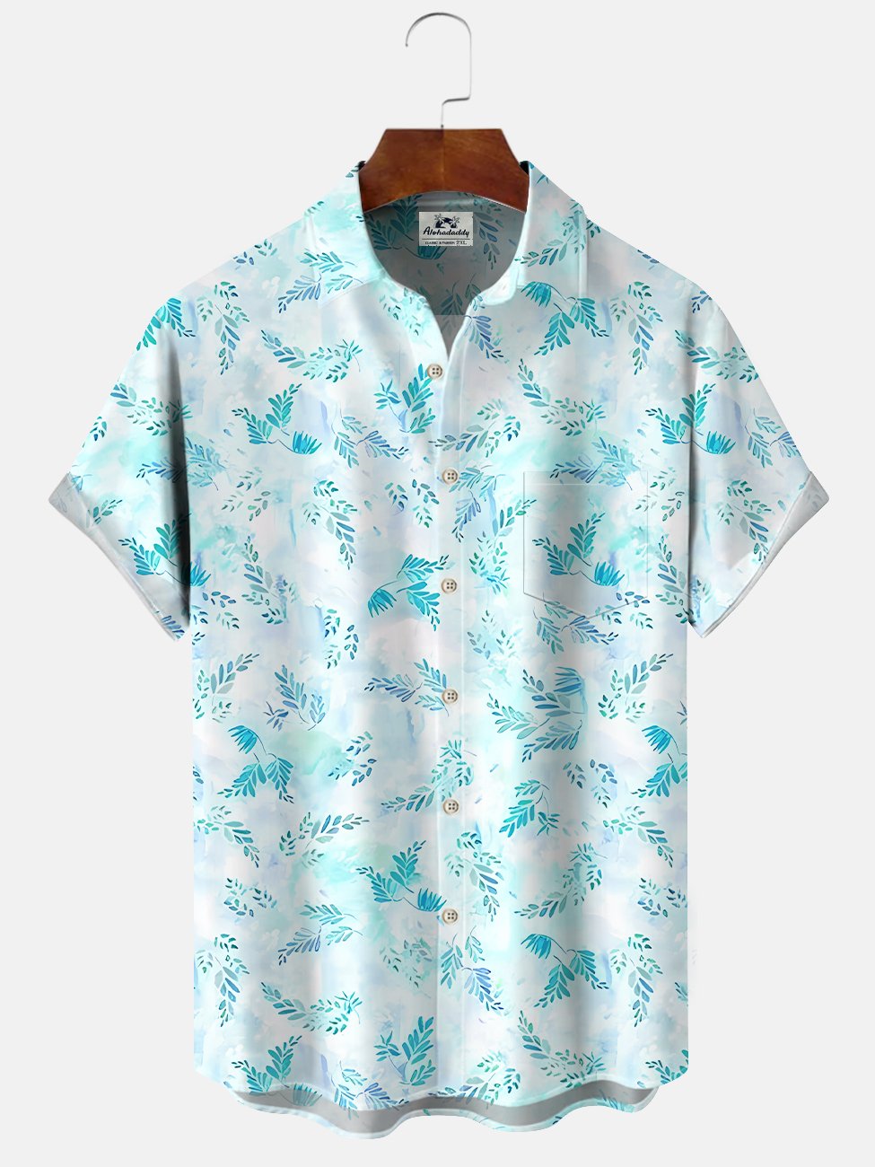 Alohadaddy Plant Leaves Button Pocket Casual Short Sleeve Shirt