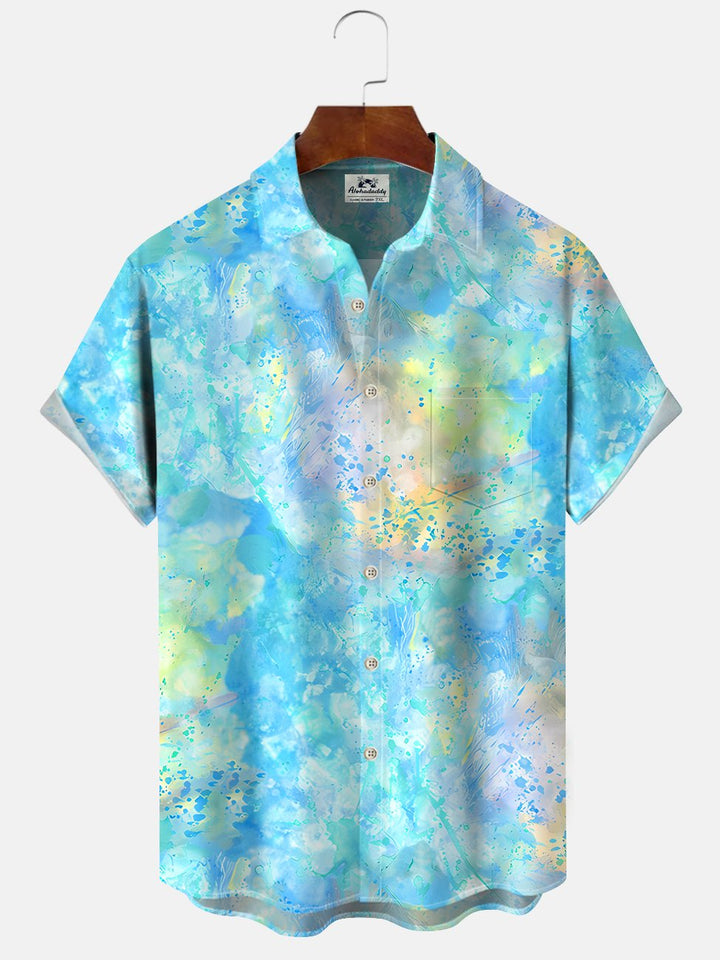 Alohadaddy Artistic Gradient Button Pocket Casual Short Sleeve Shirt