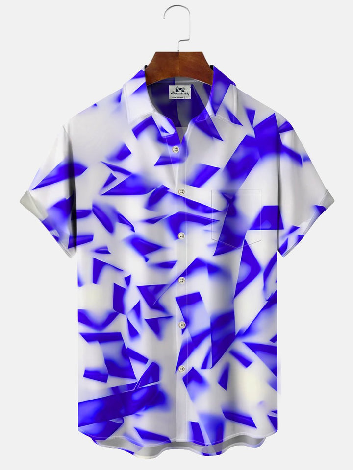 Alohadaddy Geometric Button Pocket Casual Short Sleeve Shirt
