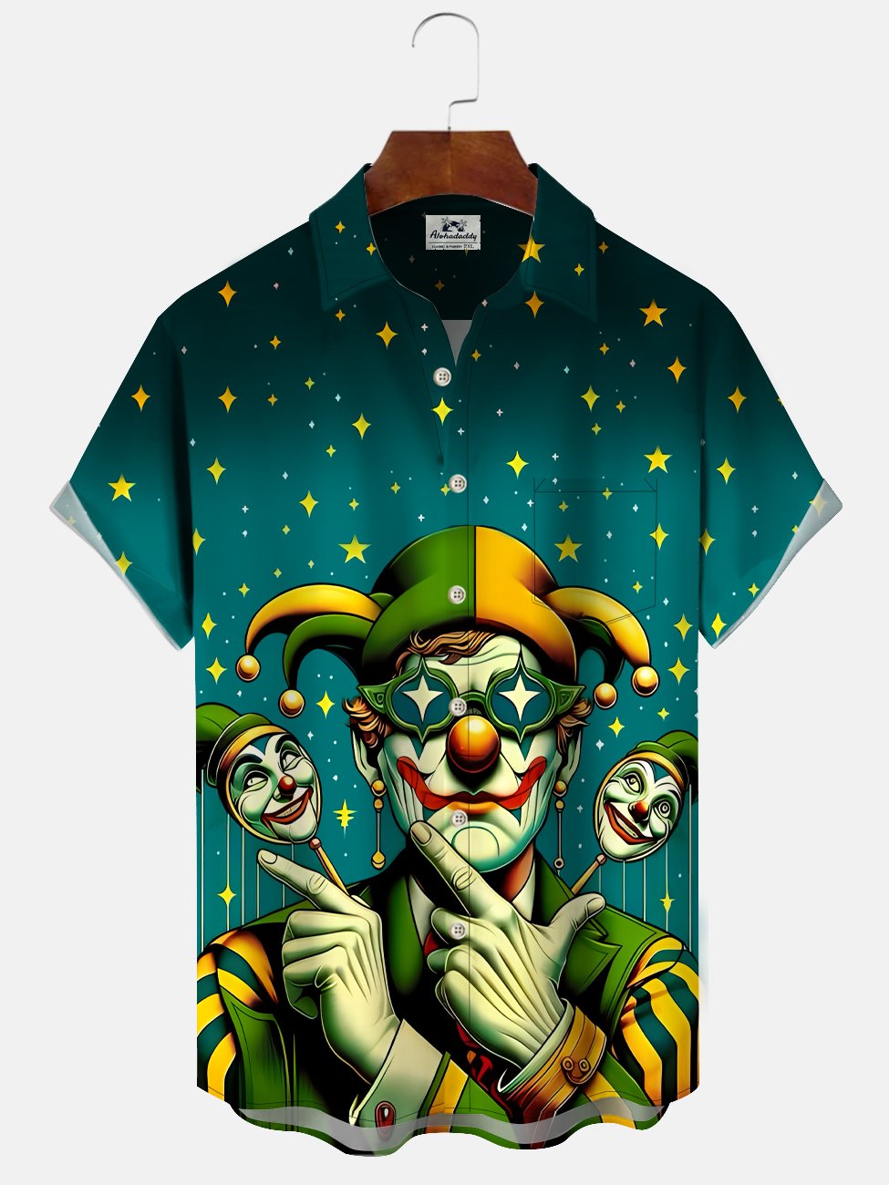 Alohadaddy Clown Carnival Button Pocket Casual Short Sleeve Shirt