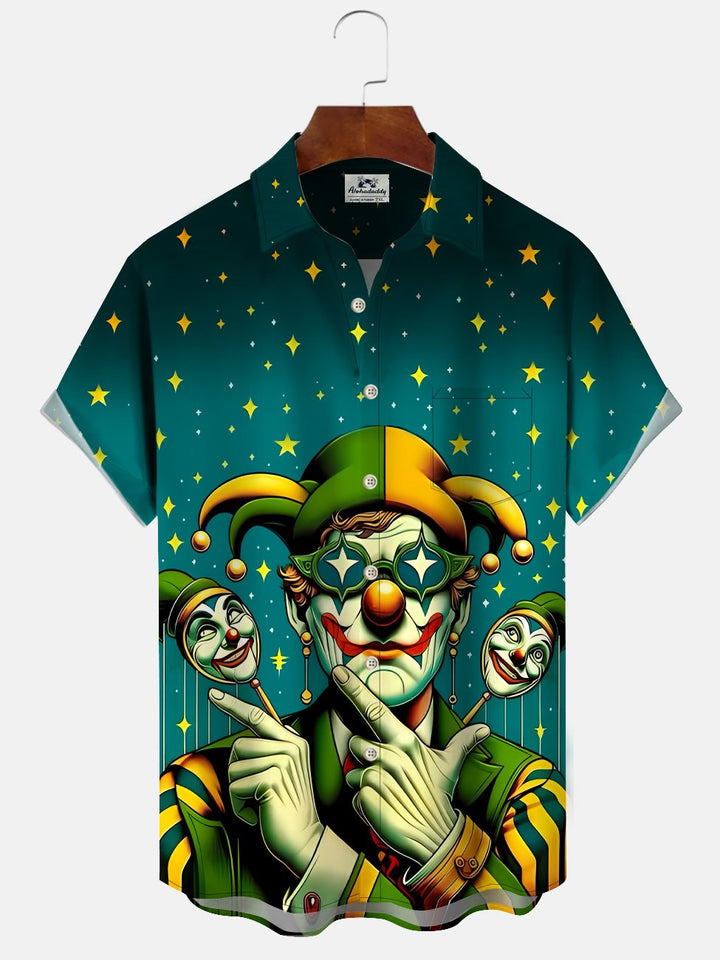 Alohadaddy Clown Carnival Button Pocket Casual Short Sleeve Shirt