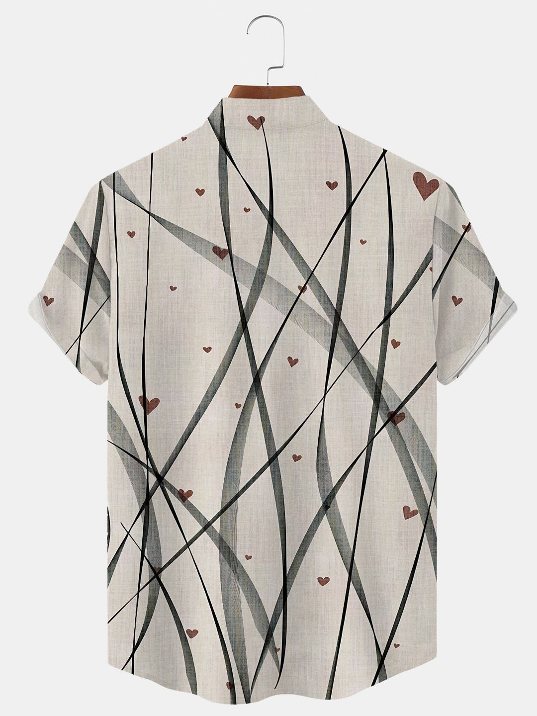 Alohadaddy Geometric Stripes Button Pocket Casual Short Sleeve Stand Collar Shirt